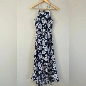 Lush Sleeveless Navy White Floral Ruffle Maxi Dress Women's XS